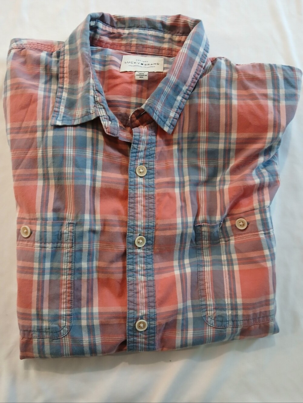 Lucky Brand Men's Short Sleeve Plaid Shirt | Size XL